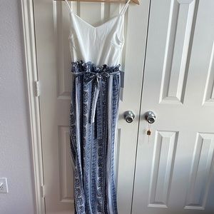 SM blue and white floral jumpsuit